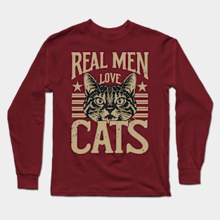 Funny Real Men Love Cats Distressed Grunge Design Long Sleeve T-Shirt